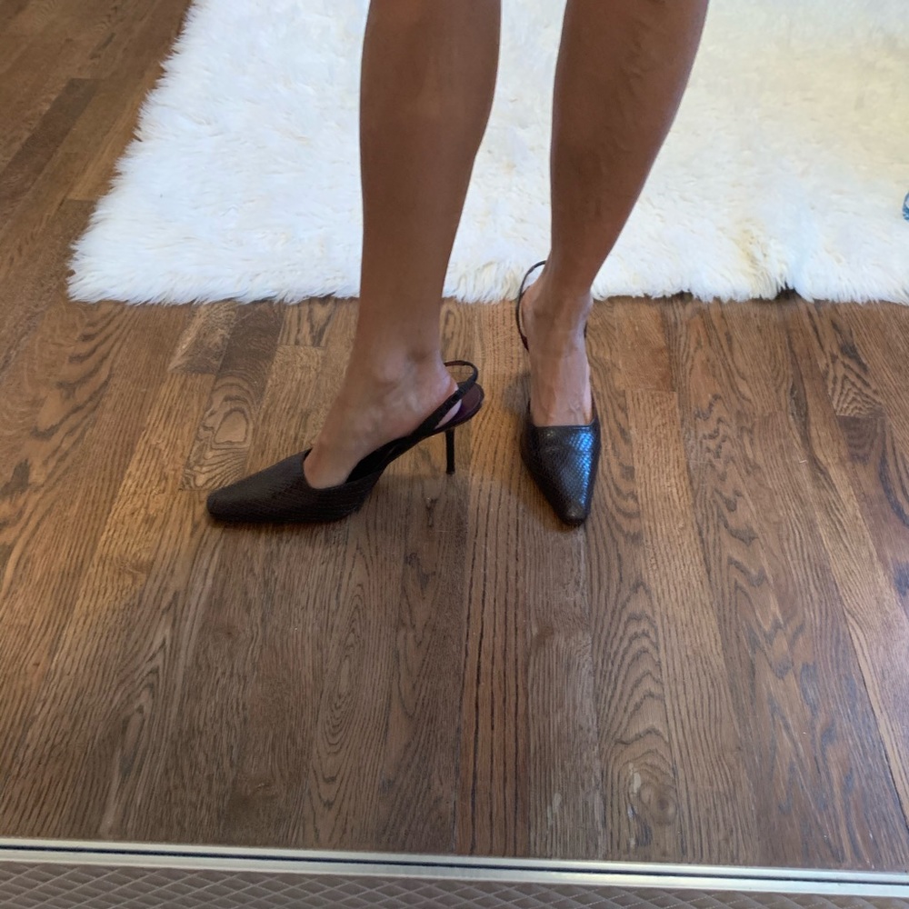 Ann Klein ankle strap pumps, reptile texture